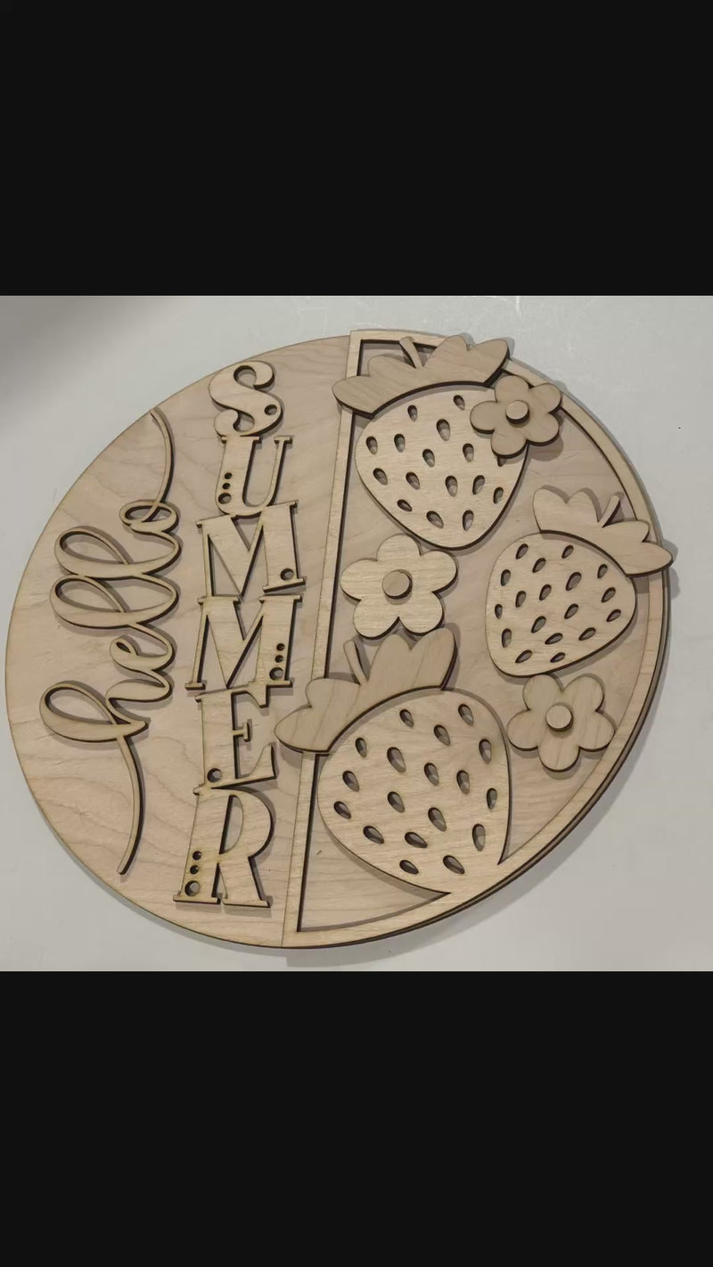 Hello Summer Strawberry Door Hanger DIY Kit – Wooden Summer Craft Sign