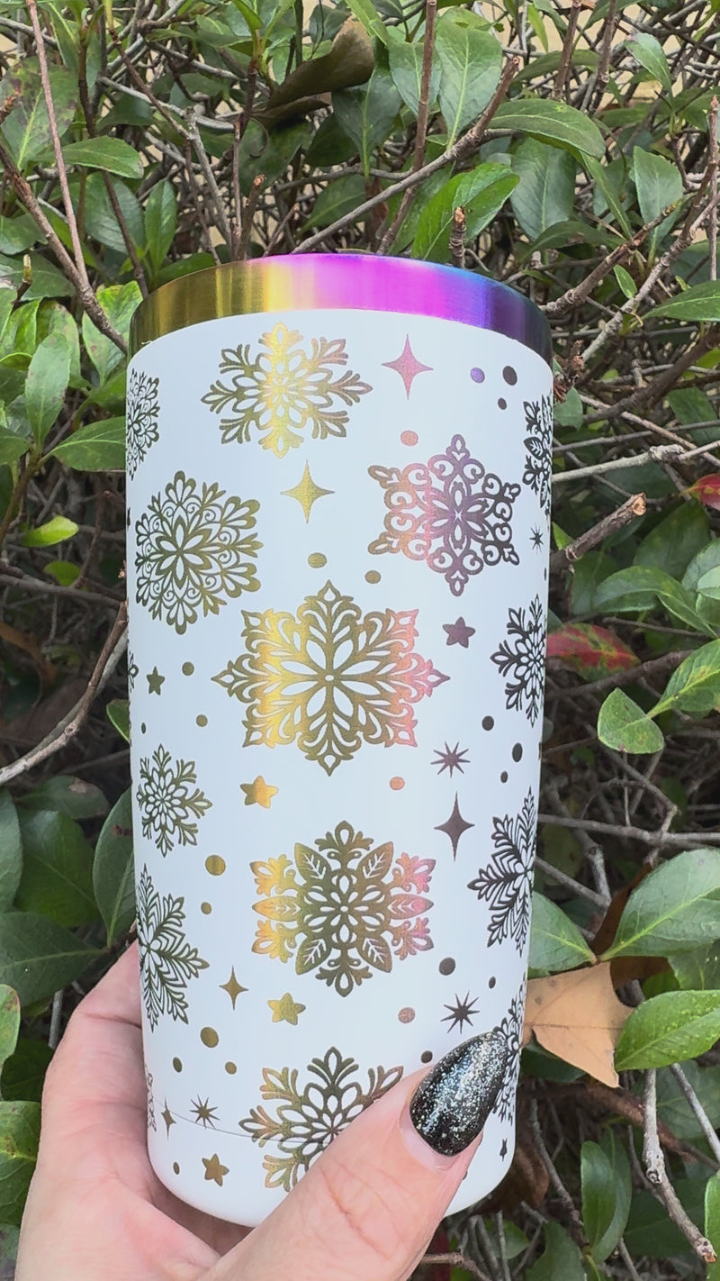 20oz Rainbow-Plated Snowflake Tumbler – Laser Engraved Stainless Steel
