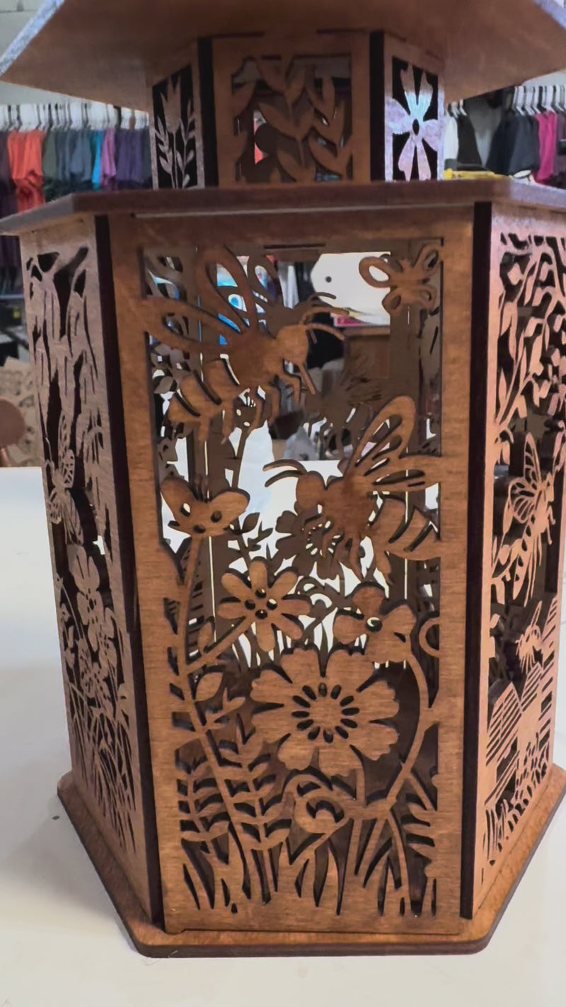“Bee Haven” Laser-Cut Wooden Lantern