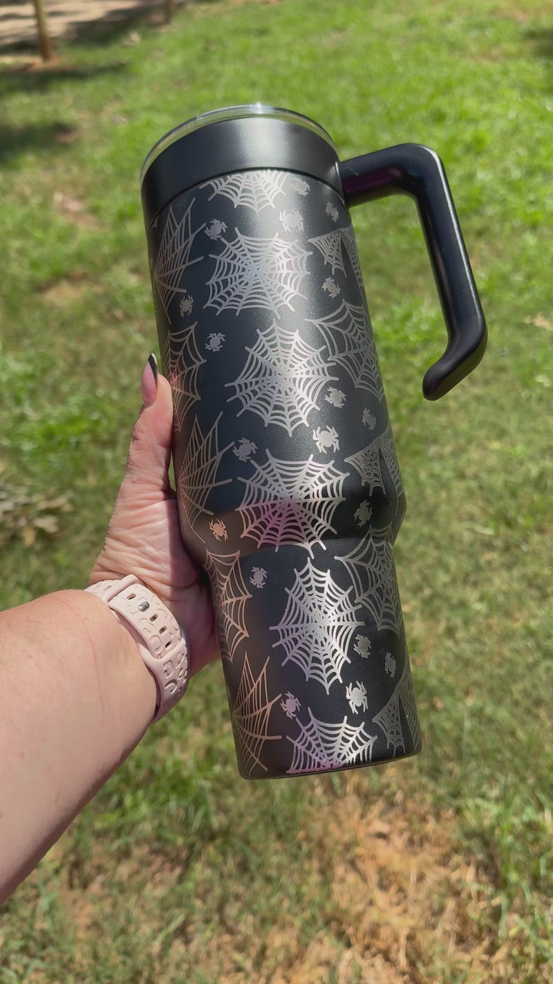 40 oz Halloween Spiderweb Engraved Tumbler – With Detachable Handle