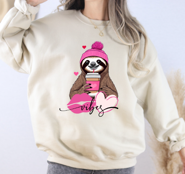 Valentine Sloth Vibes Sweatshirt SaltyBCreations