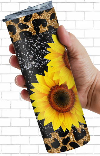 Glitter Sunflower Sublimation Tumbler - Double Wall Insulated, 15oz, 20oz, 30oz with Lid & Straw